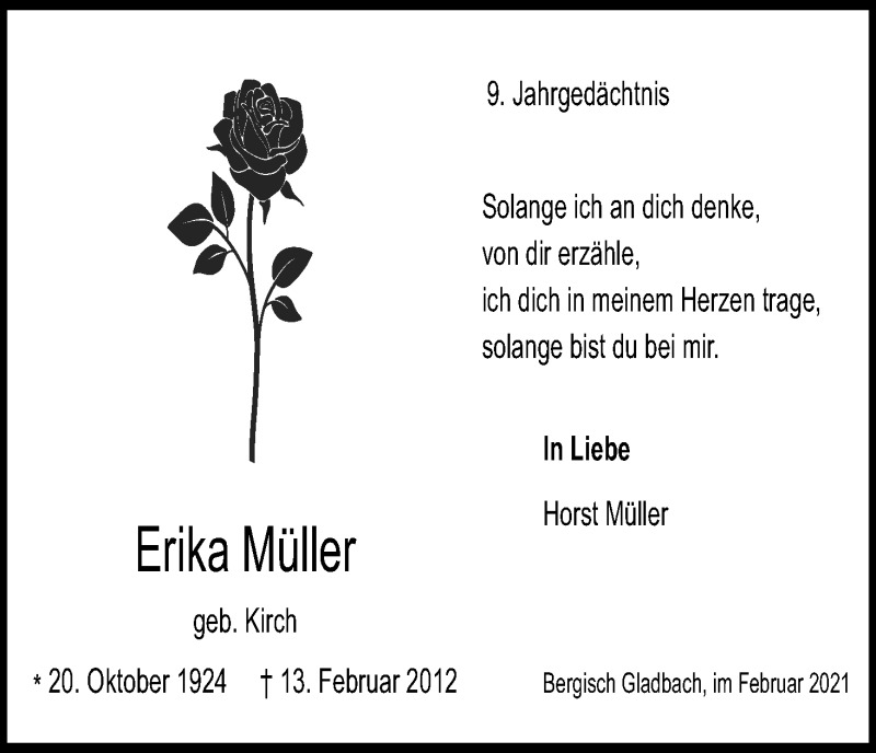  Traueranzeige für Erika Müller vom 18.07.2023 aus Kölner Stadt-Anzeiger / Kölnische Rundschau / Express