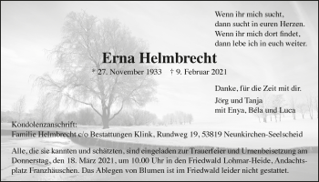 Anzeige von Erna Helmbrecht von  Extra Blatt 