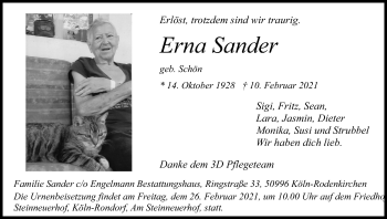 Anzeige von Erna Sander von Kölner Stadt-Anzeiger / Kölnische Rundschau / Express