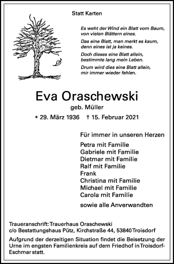 Anzeige von Eva Oraschewski von  Schaufenster/Blickpunkt 