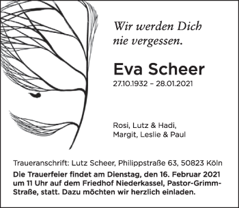 Anzeige von Eva Scheer von  Extra Blatt 