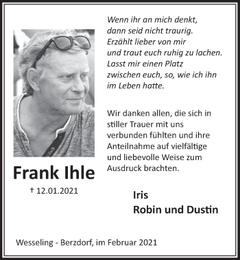 Anzeige von Frank Ihle von  Schlossbote/Werbekurier 