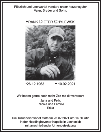 Anzeige von Frank Dieter Chylewski von  Werbepost 