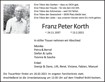 Anzeige von Franz Peter Korth von  Schlossbote/Werbekurier 