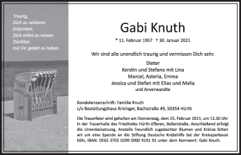 Anzeige von Gabi Knuth von  Wochenende 