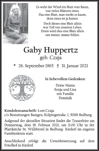 Anzeige von Gaby Huppertz von  Werbepost 