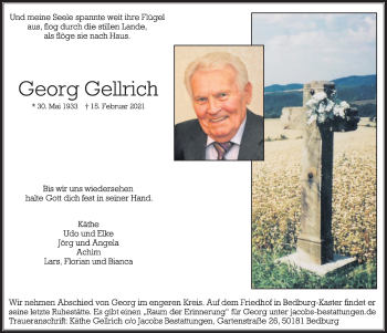 Anzeige von Georg Gellrich von  Werbepost 