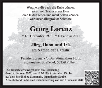 Anzeige von Georg Lorenz von  Wochenende 