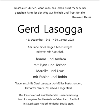 Anzeige von Gerd Lasogga von  Lokale Informationen 
