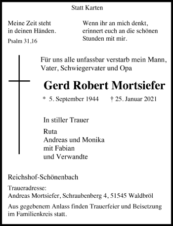 Anzeige von Gerd Robert Mortsiefer von  Anzeigen Echo  Lokalanzeiger 
