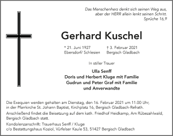 Anzeige von Gerhard Kuschel von  Bergisches Handelsblatt 