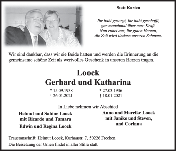 Anzeige von Gerhard Loock von  Werbepost 