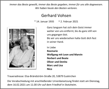 Anzeige von Gerhard Vohsen von  Blickpunkt Euskirchen 