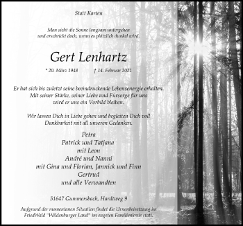 Anzeige von Gert Lenhartz von  Anzeigen Echo 