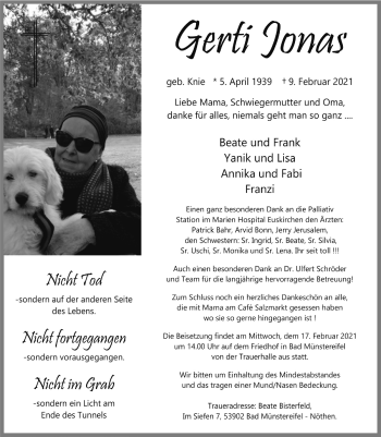 Anzeige von Gerti Jonas von  Blickpunkt Euskirchen 