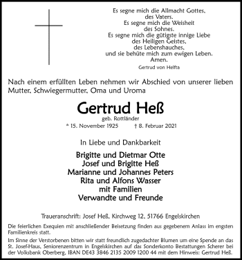 Anzeige von Gertrud Heß von  Anzeigen Echo 