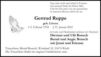 Anzeige von Gertrud Ruppe von Kölner Stadt-Anzeiger / Kölnische Rundschau / Express