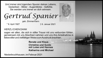 Anzeige von Gertrud Spanier von Kölner Stadt-Anzeiger / Kölnische Rundschau / Express