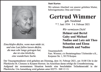 Anzeige von Gertrud Wimmer von  Werbepost 