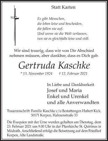 Anzeige von Gertruda Kaschke von  Werbepost 