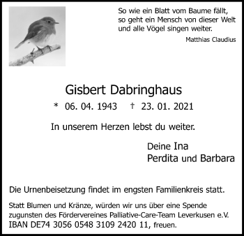 Anzeige von Gisbert Dabringhaus von Kölner Stadt-Anzeiger / Kölnische Rundschau / Express