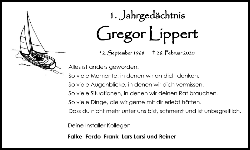 Traueranzeige für Gregor Lippert vom 26.02.2021 aus Kölner Stadt-Anzeiger / Kölnische Rundschau / Express