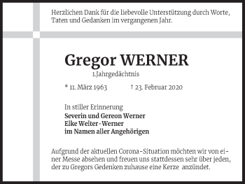 Anzeige von Gregor Werner von Kölner Stadt-Anzeiger / Kölnische Rundschau / Express