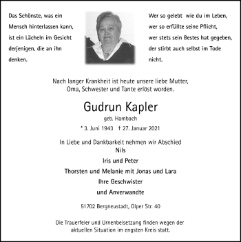 Anzeige von Gudrun Kapler von  Anzeigen Echo 