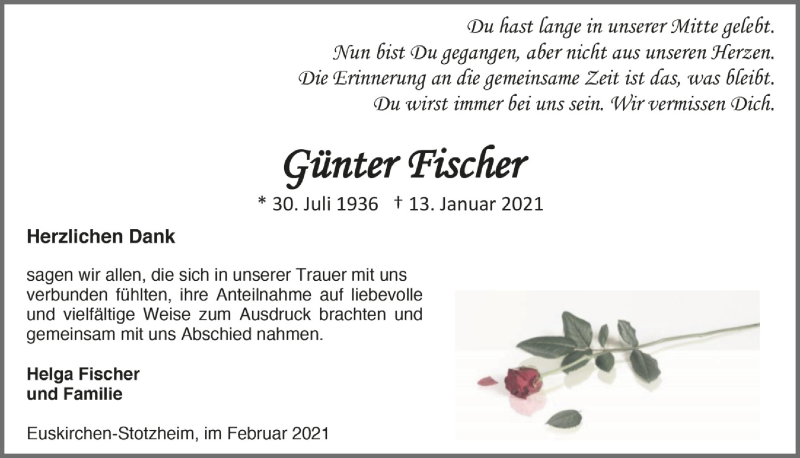  Traueranzeige für Günter Fischer vom 27.02.2021 aus  Blickpunkt Euskirchen 