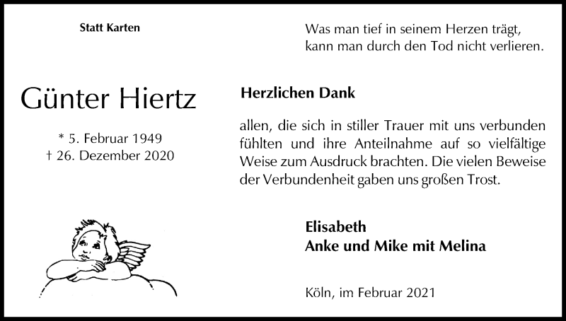  Traueranzeige für Günter Hiertz vom 06.02.2021 aus Kölner Stadt-Anzeiger / Kölnische Rundschau / Express