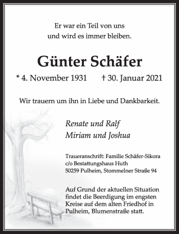 Anzeige von Günter Schäfer von  Wochenende 