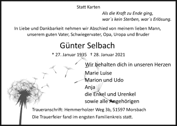 Anzeige von Günter Selbach von  Lokalanzeiger 