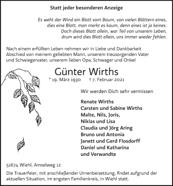 Anzeige von Günter Wirths von  Anzeigen Echo 