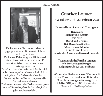 Anzeige von Günther Laumen von  Werbepost 
