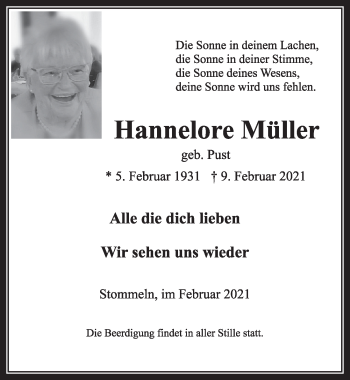 Anzeige von Hannelore Müller von  Wochenende 