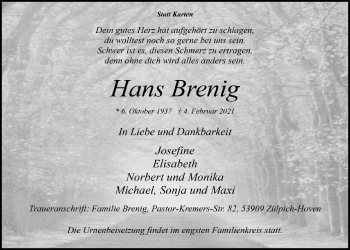 Anzeige von Hans Brenig von  Blickpunkt Euskirchen 