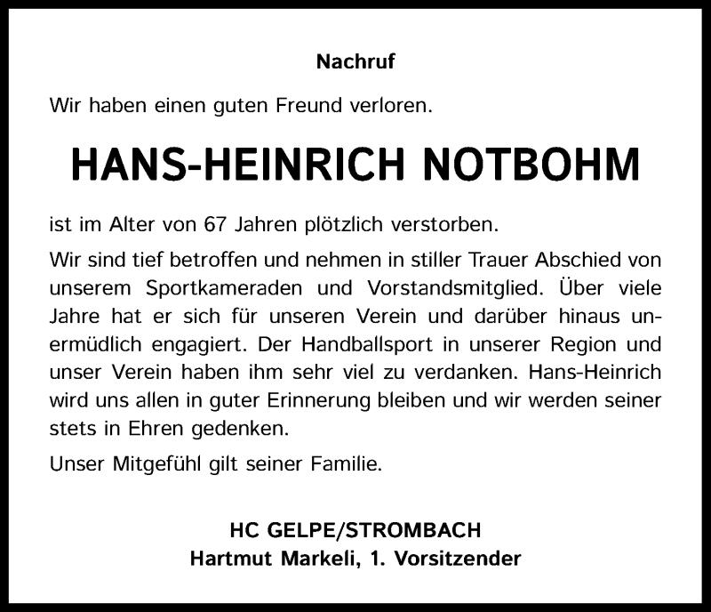  Traueranzeige für Hans-Heinrich Notbohm vom 26.02.2021 aus Kölner Stadt-Anzeiger / Kölnische Rundschau / Express