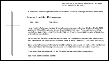 Anzeige von Hans-Joachim Fuhrmann von Kölner Stadt-Anzeiger / Kölnische Rundschau / Express