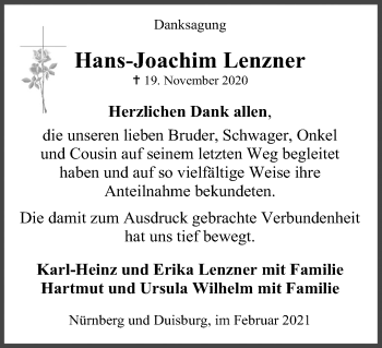 Anzeige von Hans-Joachim Lenzner von Kölner Stadt-Anzeiger / Kölnische Rundschau / Express