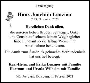 Anzeige von Hans-Joachim Lenzner von  Anzeigen Echo 