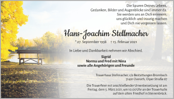 Anzeige von Hans-Joachim Stellmacher von  Bergisches Handelsblatt 