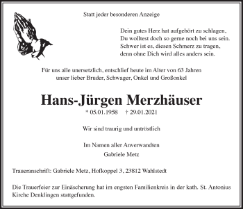 Anzeige von Hans-Jürgen Merzhäuser von  Lokalanzeiger 
