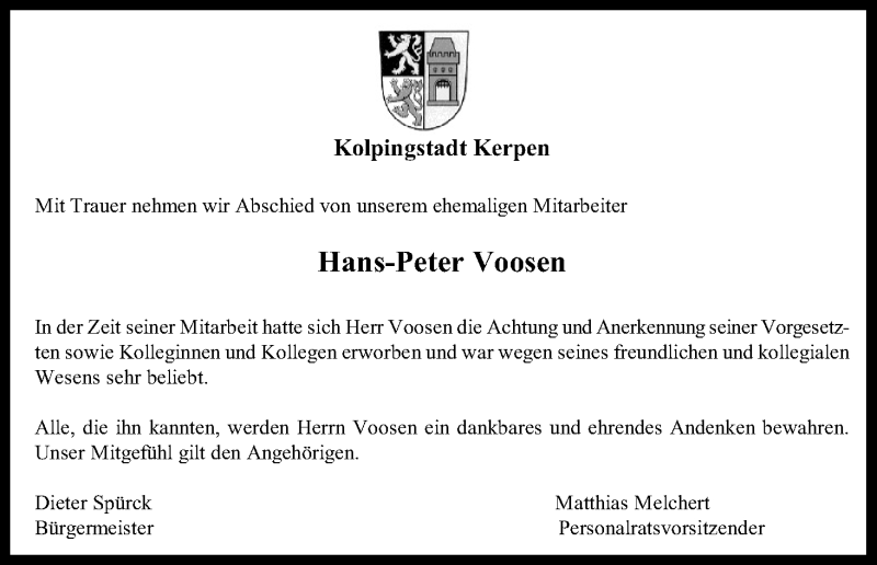  Traueranzeige für Hans-Peter Voosen vom 03.02.2021 aus Kölner Stadt-Anzeiger / Kölnische Rundschau / Express