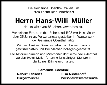 Anzeige von Hans-Willi Müller von Kölner Stadt-Anzeiger / Kölnische Rundschau / Express