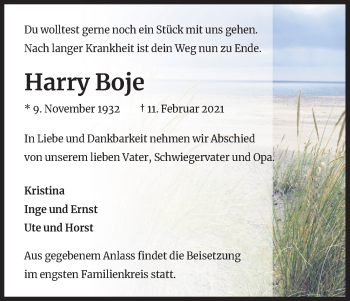 Anzeige von Harry Boje von Kölner Stadt-Anzeiger / Kölnische Rundschau / Express