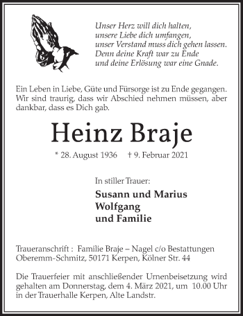 Anzeige von Heinz Braje von  Werbepost 