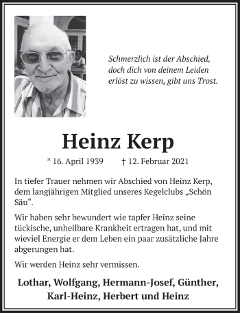 Anzeige von Heinz Kerp von  Werbepost 