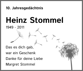 Anzeige von Heinz Stommel von Kölner Stadt-Anzeiger / Kölnische Rundschau / Express