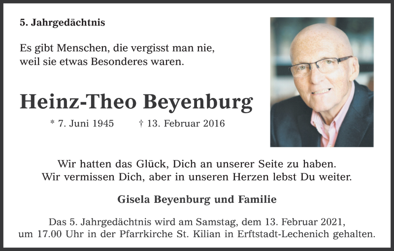  Traueranzeige für Heinz-Theo Beyenburg vom 13.02.2021 aus Kölner Stadt-Anzeiger / Kölnische Rundschau / Express