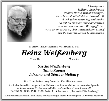 Anzeige von Heinz Weißenberg von  Lokale Informationen 